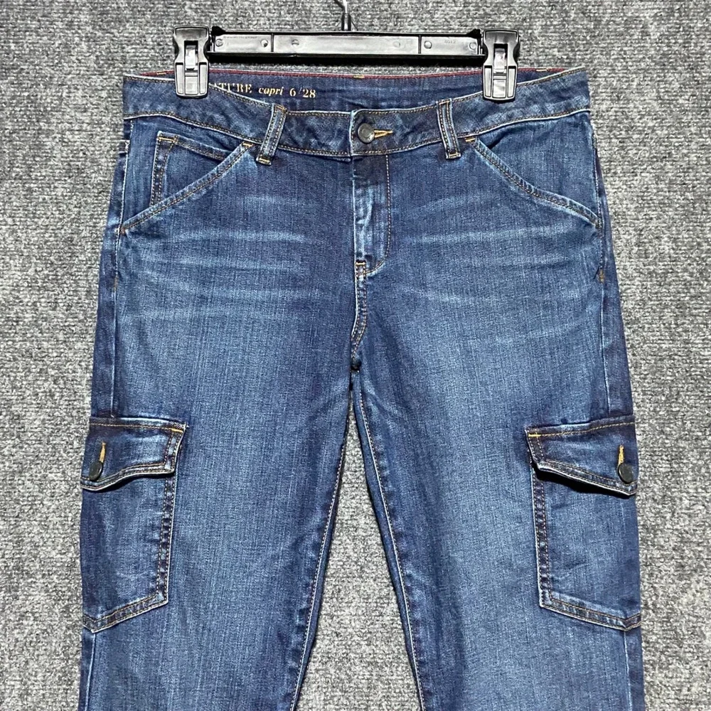 Talbots Signature Capri Jeans Women's 6 28 Dark Wash Blue Cargo Utility Cropped